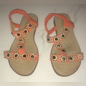Ornate Orange Floral T-Strap Sandals for Women